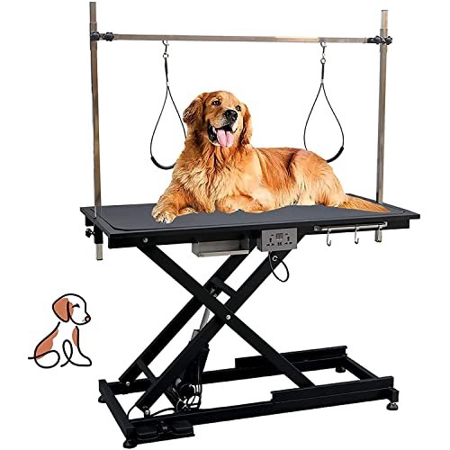 Upgrade Electric Pet Grooming Table Super Deluxe 50\\ Heavy Duty Professional for Large Dogs with Overhead Arm, Anti-Skid Rubber Desktop Powerful Motor and Adjustable Height, Black